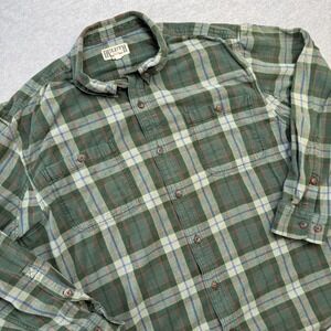 Duluth Trading Shirt Mens 2XL Green Plaid Free Swinging Flannel Workshirt Chore